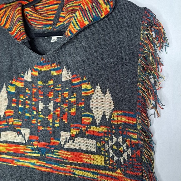 Indigo Thread Co Poncho Sweater Women XS Hooded Knit Fringe Boho Western Layer - Picture 4 of 7